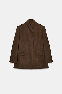 HERRINGBONE WOOL BLEND BLAZER ZW COLLECTION