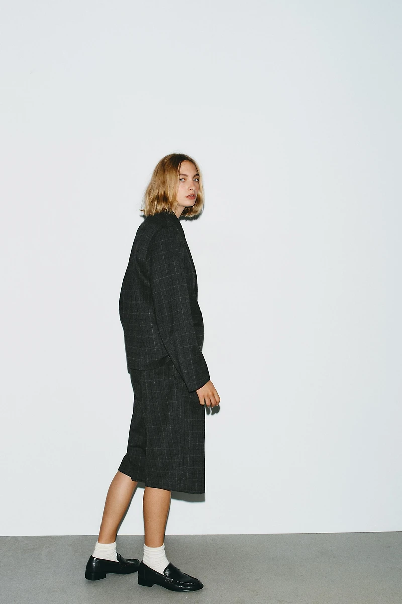 OVERSIZED PLAID CROP BLAZER