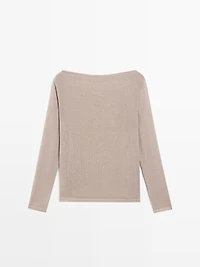 Boat neck T-shirt with metallic finish