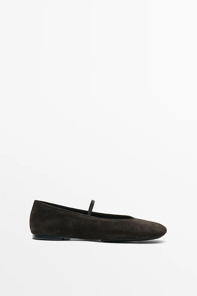 Square toe leather ballerina flats