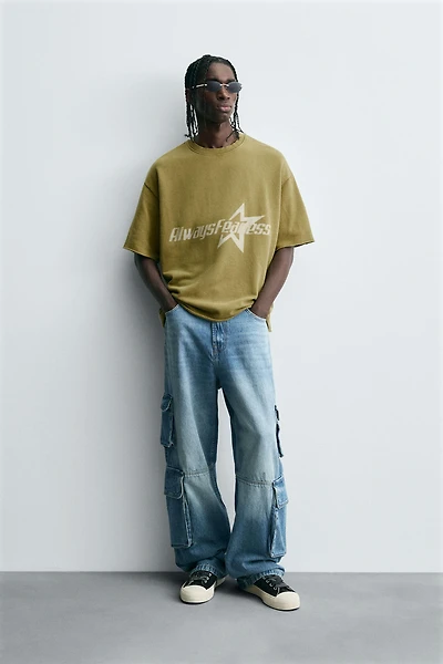 WASHED SWEATSHIRT WITH PRINTED TEXT