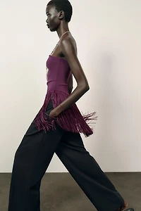 FRINGED STRETCH BANDEAU TOP