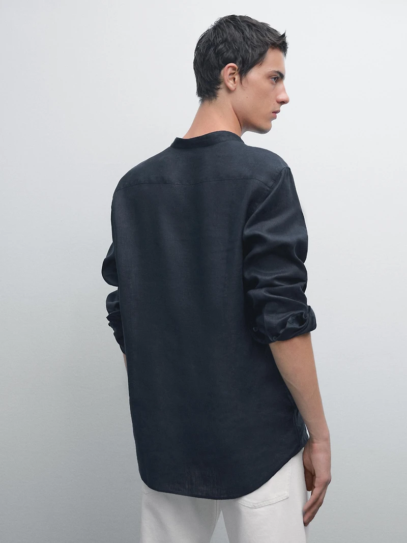 100% linen stand collar shirt