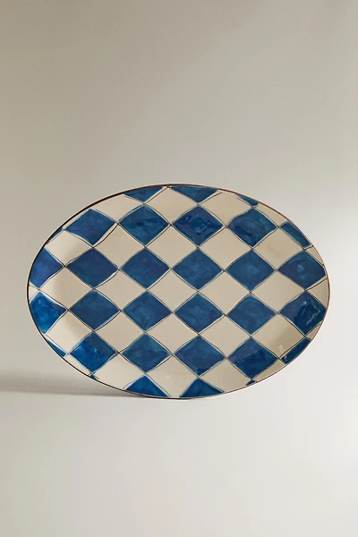 PLATEAU SALLE DE BAIN CÉRAMIQUE LOSANGES BLEUES
