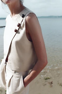 LINEN CROPPED WRAP TOP