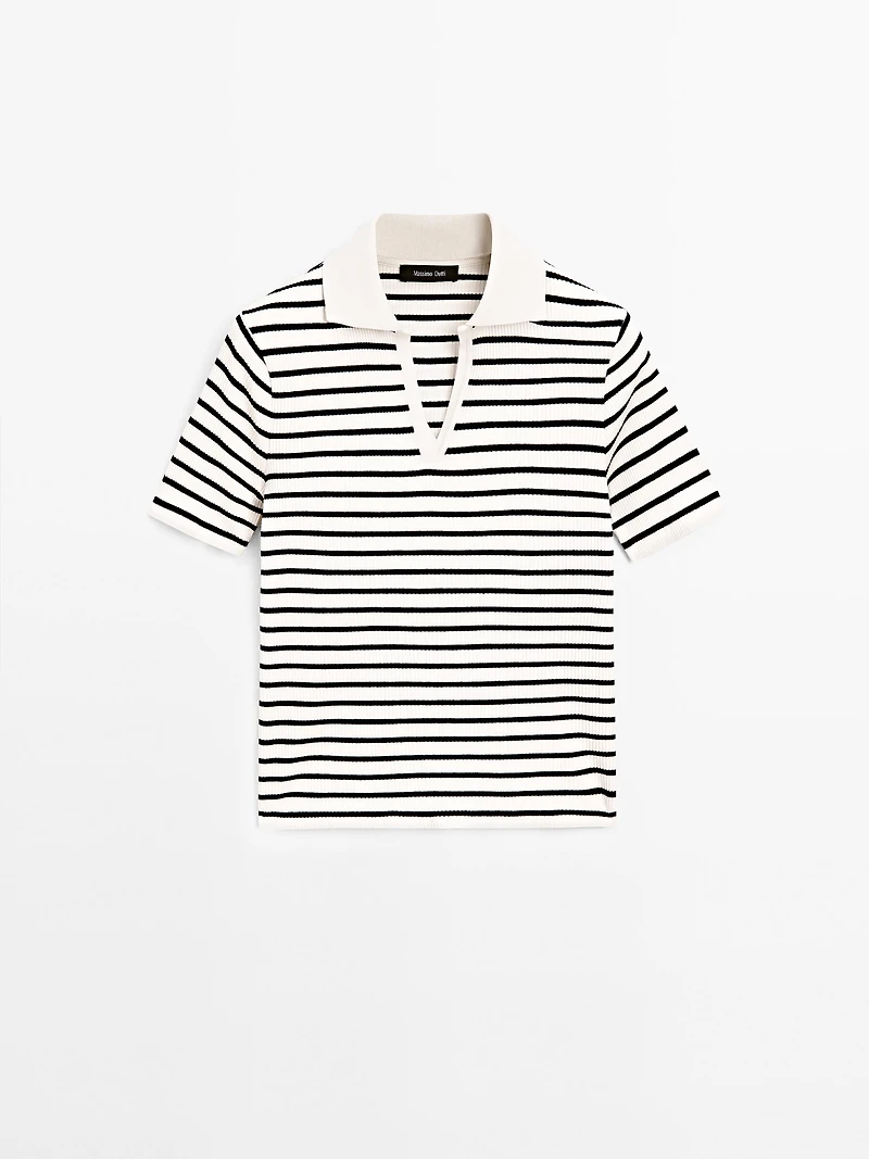 Striped cotton blend polo T-shirt