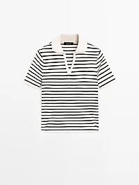 Striped cotton blend polo T-shirt