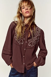 EMBROIDERED BIB BLOUSE