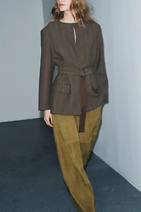 STRIPED BELTED BLAZER ZW COLLECTION