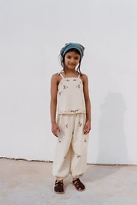 CROSS STITCH EMBROIDERED TOP WITH COTTON AND LINEN