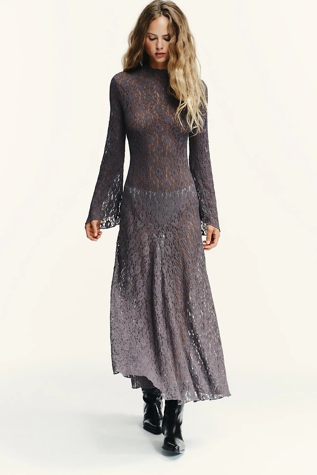 long mini sleeve dress Whitley Pearl Mesh Long Sleeve Mini Dress