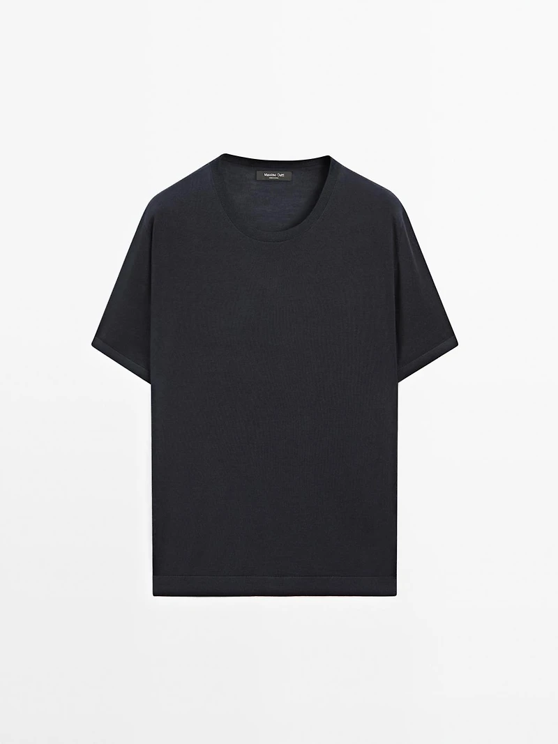 T-shirt en maille de laine mélangée à manches courtes