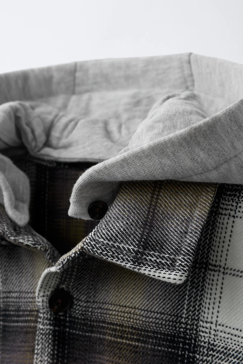 PLAID OVERSHIRT WITH REMOVABLE FLEECE HOODIE