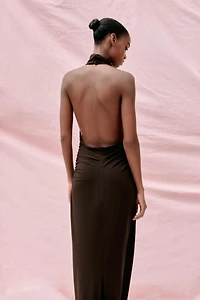 LONG OPEN BACK HALTER DRESS