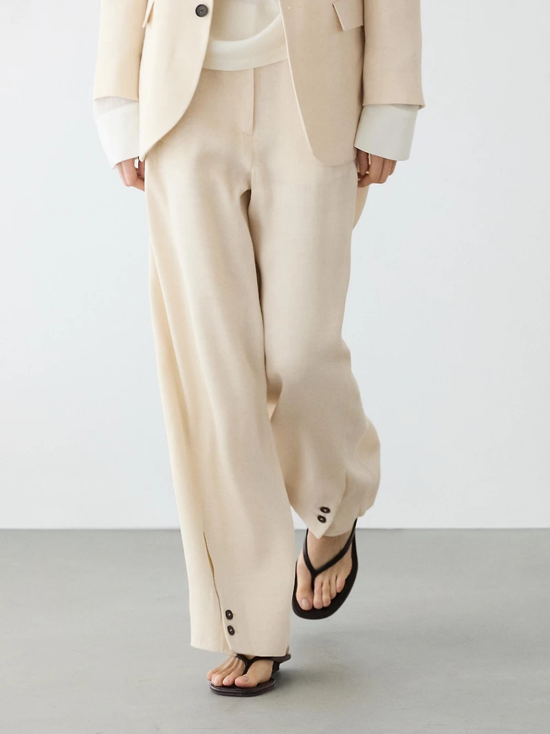 Pantalon de costume avec bouton et lin