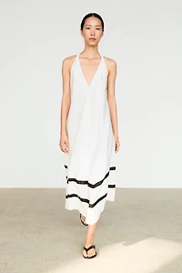 Robe midi en lin mélangé à rayures contrastantes