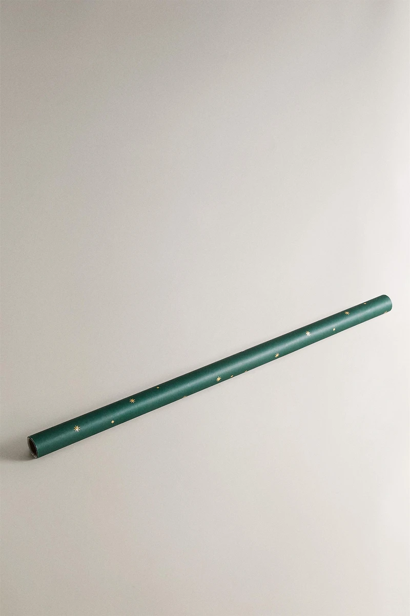 SET OF CHRISTMAS STAR GIFT WRAPPING PAPER AND RIBBON BOW