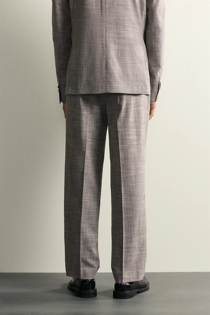 CHECKED WOOL BLEND PLEATED SUIT PANTS