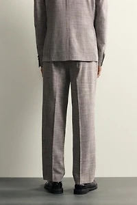 CHECKED WOOL BLEND PLEATED SUIT PANTS