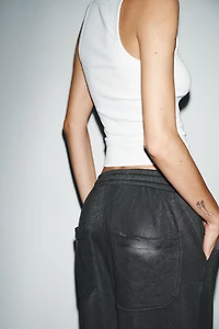 WASHED EFFECT RIPPED FLEECE PANTS