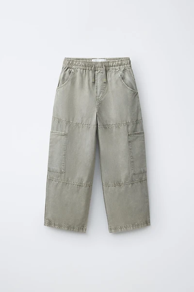 PANTALON BAGGY EFFET DÉLAVÉ EN COTON ET LIN