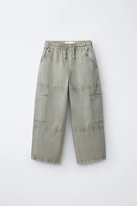 WASHED EFFECT BAGGY PANTS WITH COTTON AND LINEN