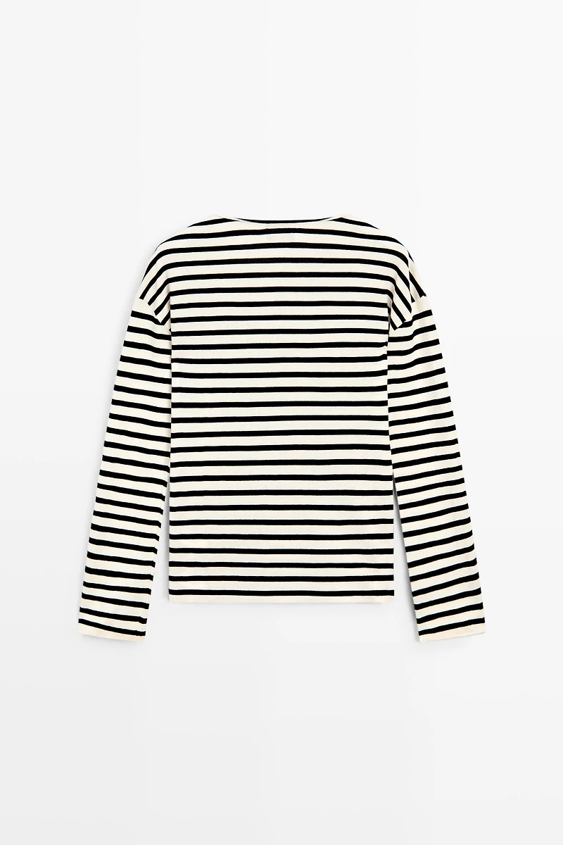 T-shirt manches longues rayures pur coton