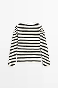 T-shirt manches longues rayures pur coton
