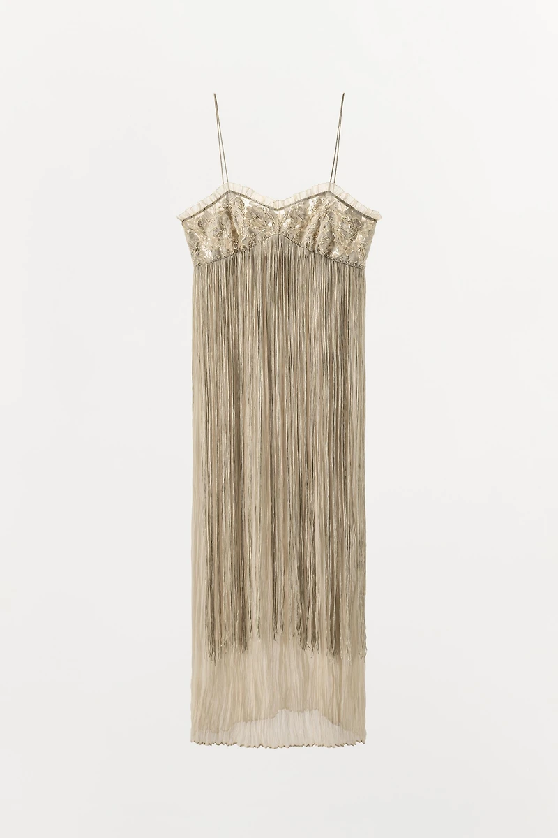 EMBROIDERED FRINGE COMBINATION DRESS