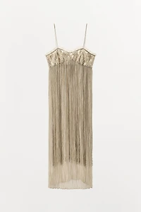 EMBROIDERED FRINGE COMBINATION DRESS