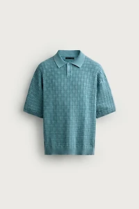 WASHED CHECK KNIT POLO SHIRT