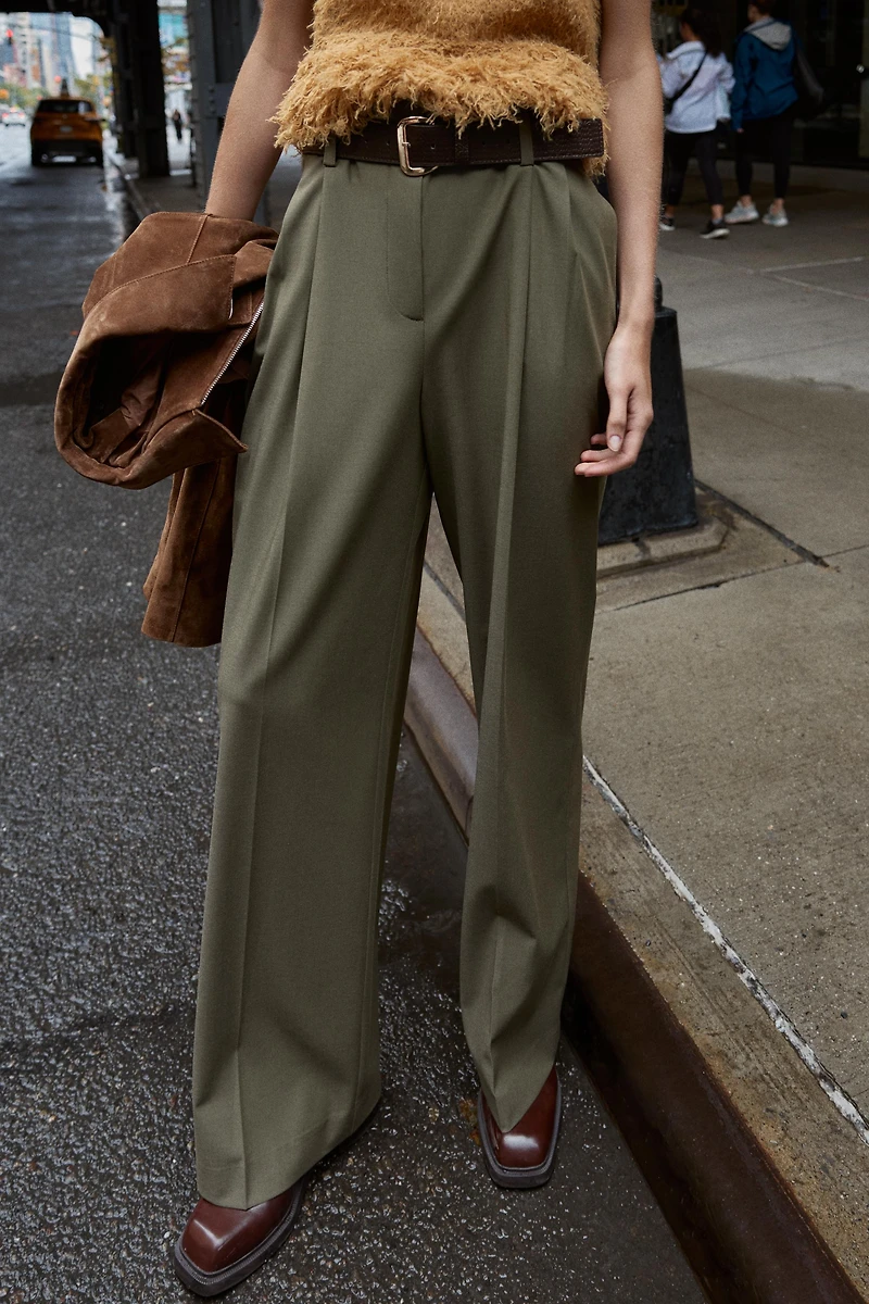 PAPER BAG BELTED PANTS