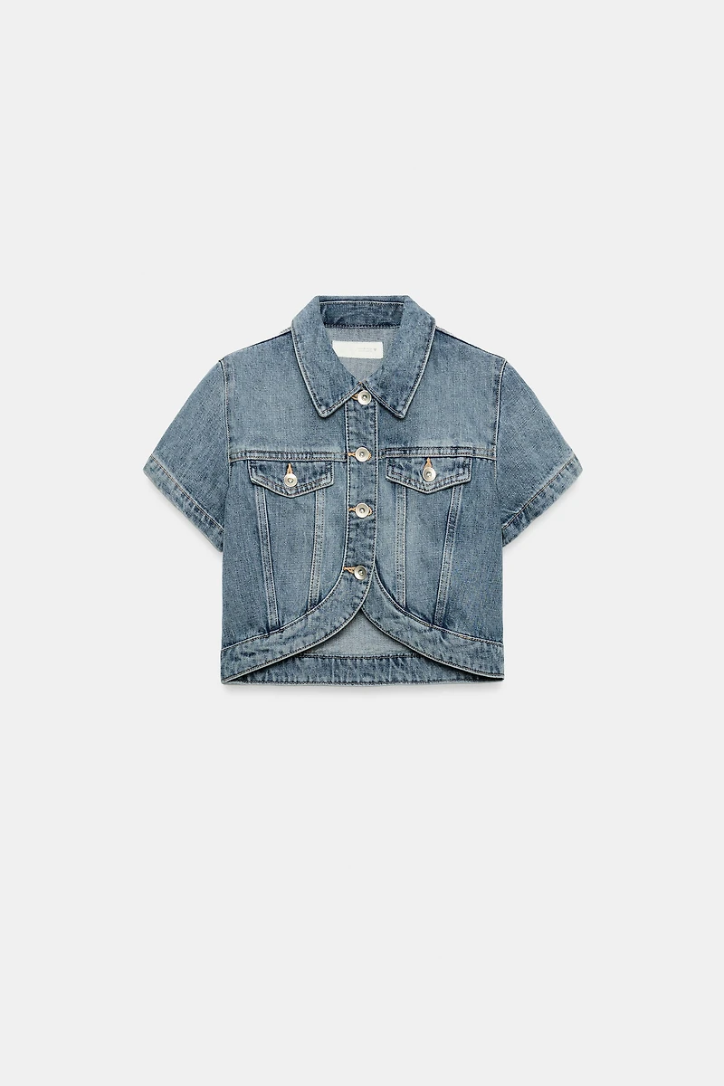 TRF ASYMMETRIC DENIM CROPPED SHIRT