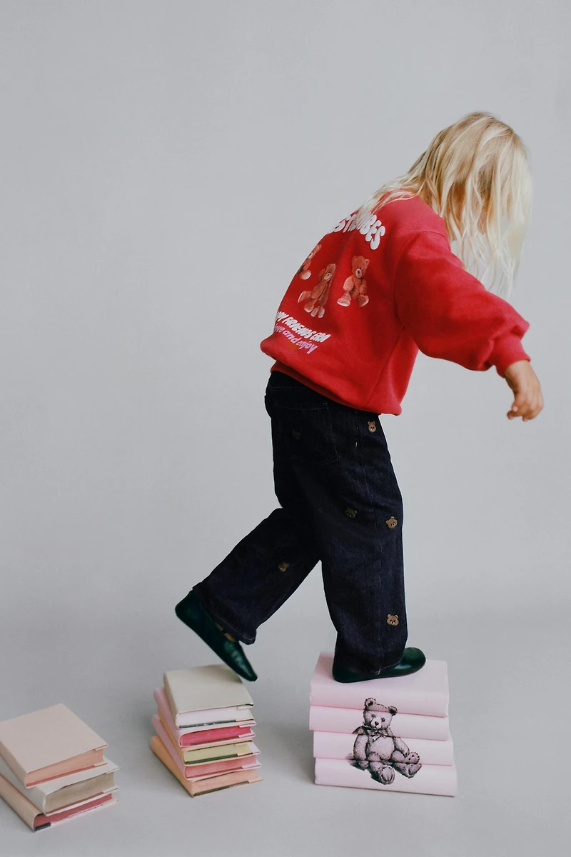 EMBROIDERED BEAR CULOTTE JEANS