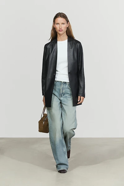 Single-button 100% nappa leather blazer