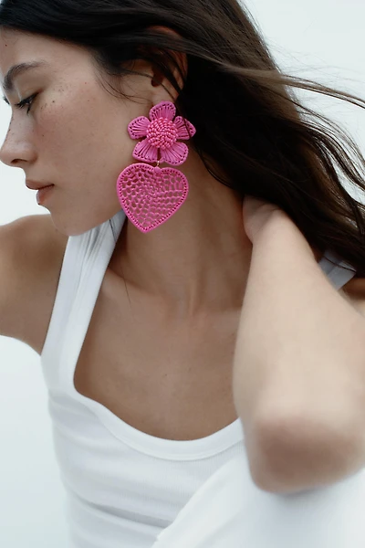 RAFFIA FLORAL HEART EARRINGS