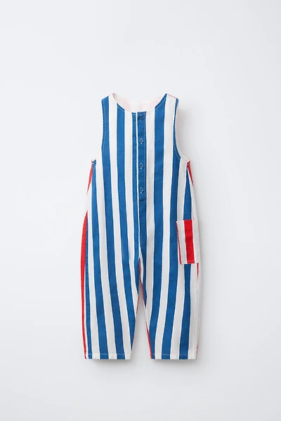STRIPED COTTON LINEN OVERALLS