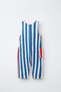 STRIPED COTTON LINEN OVERALLS