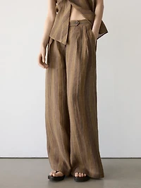 Pantalon large à rayures en lin