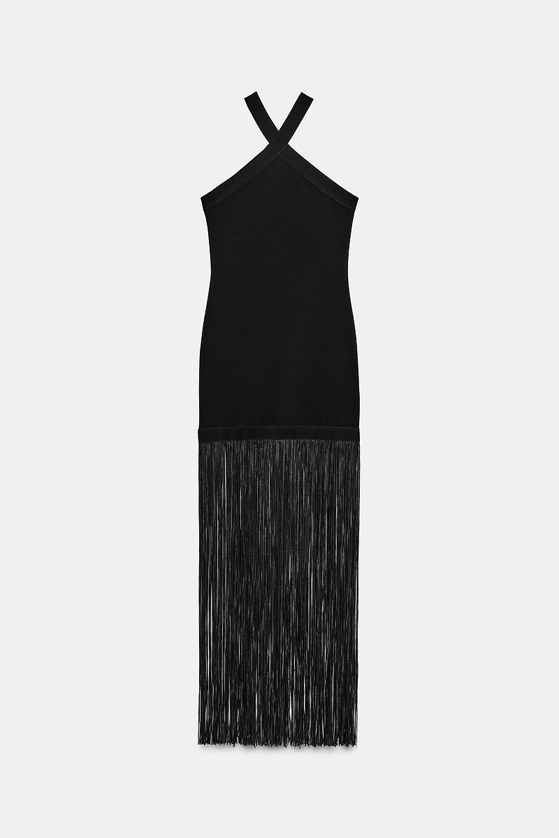 LONG STRETCH FRINGE DRESS