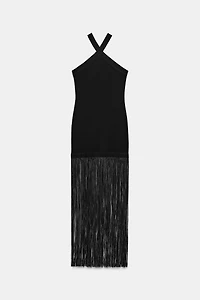 LONG STRETCH FRINGE DRESS