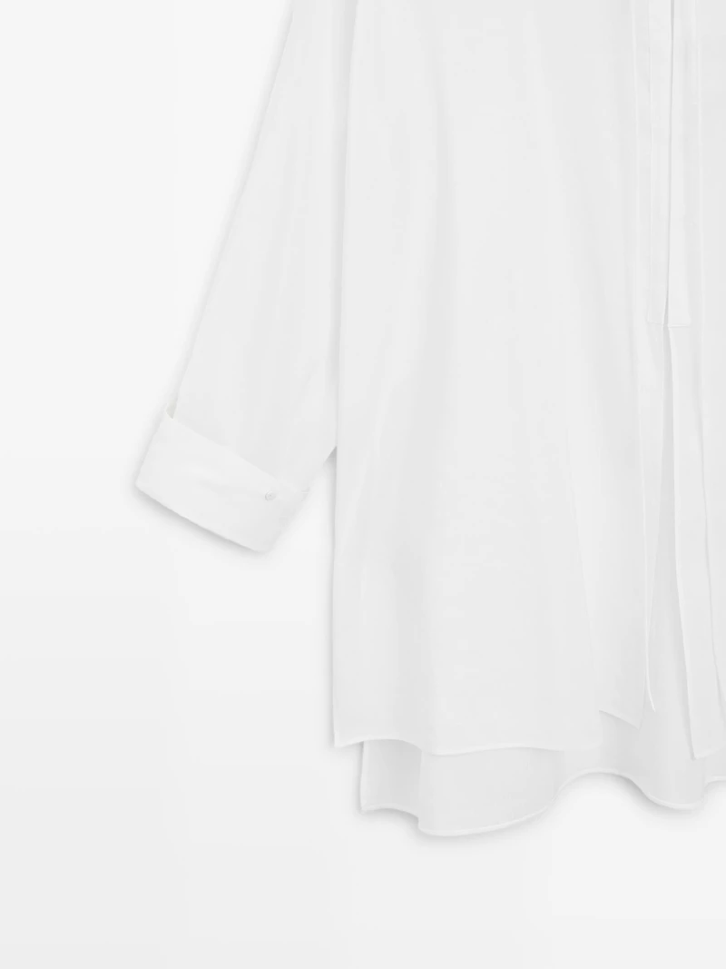 Flowing linen blend shirt with stand collar