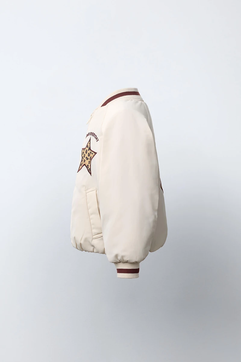 ANIMAL PRINT PATCH BOMBER JACKET