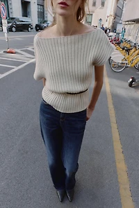 ASYMMETRIC WOOL BLEND BELTED TOP