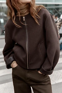 SOFT FAUX LEATHER TRIM JACKET