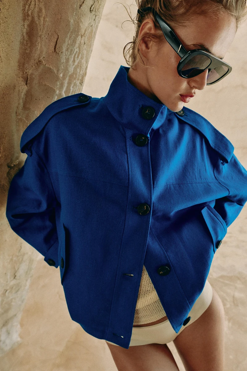 VESTE COL MONTANT EN LIN