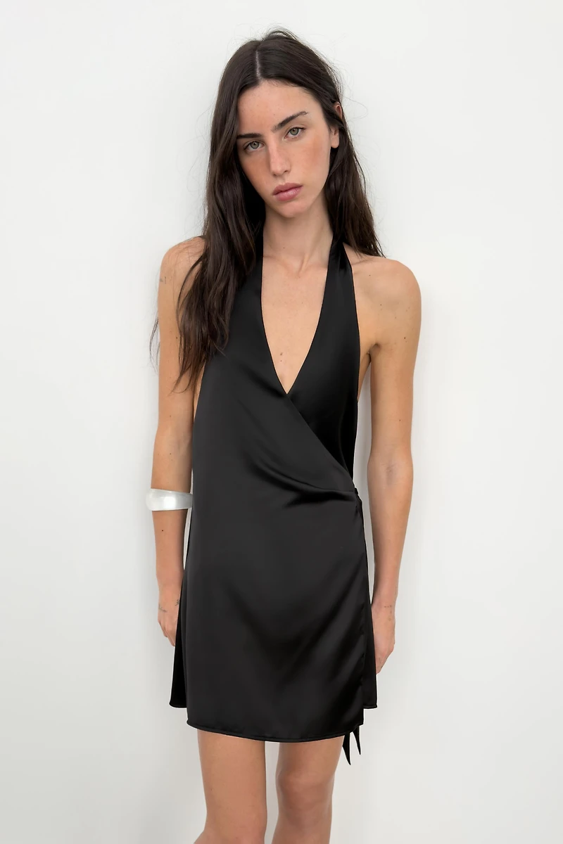 HALTER POLKA DOT SATIN EFFECT DRESS