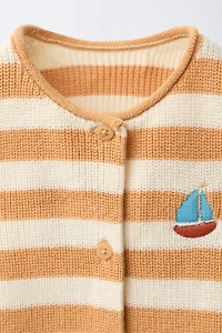 BODY EN MAILLE À RAYURES BRODERIE BATEAU