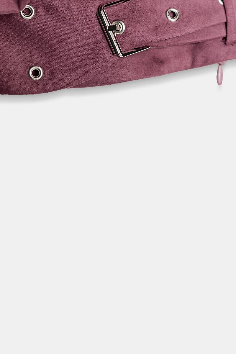 FAUX SUEDE BUCKLE TOP