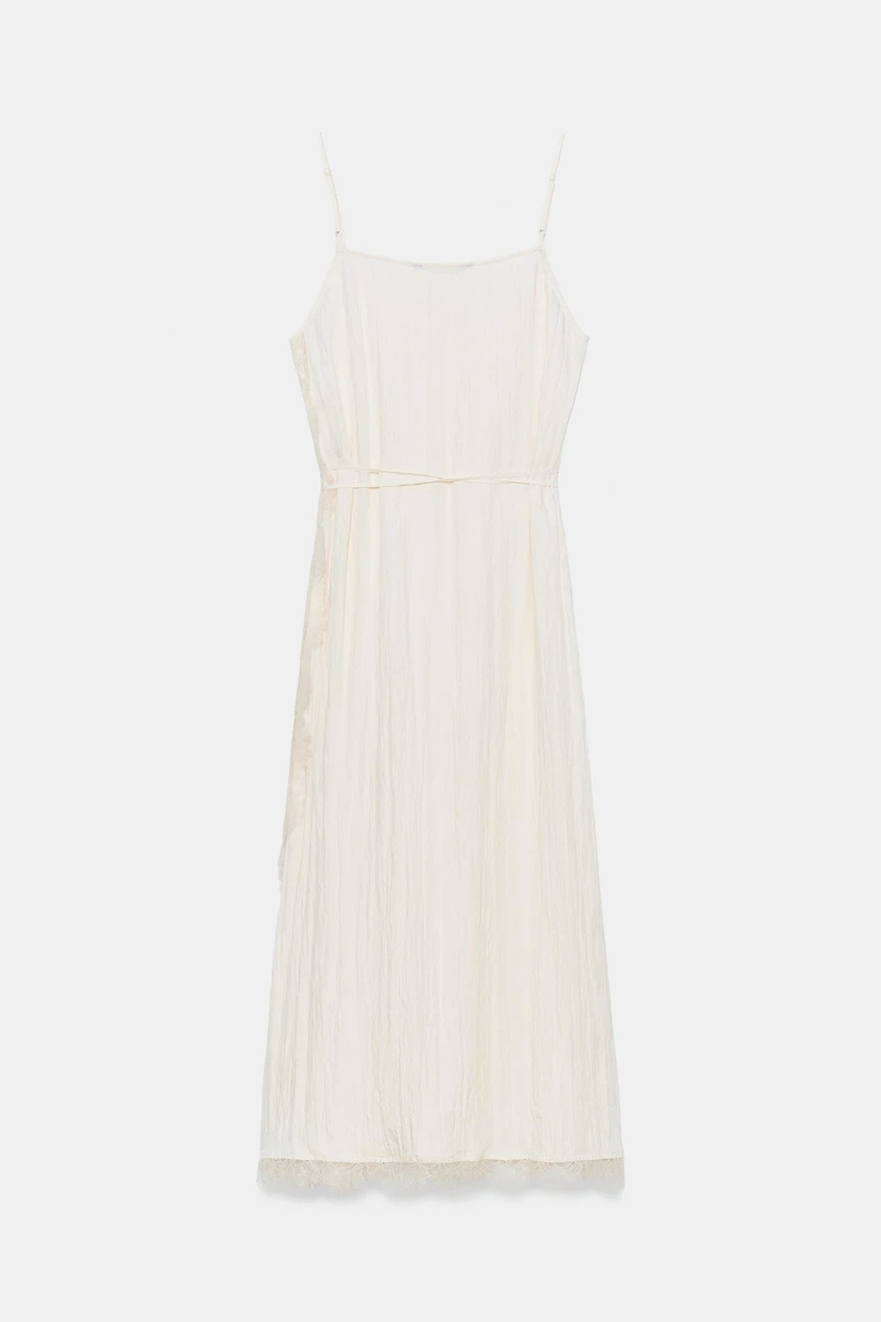 LACE TRIM MIDI SLIP DRESS